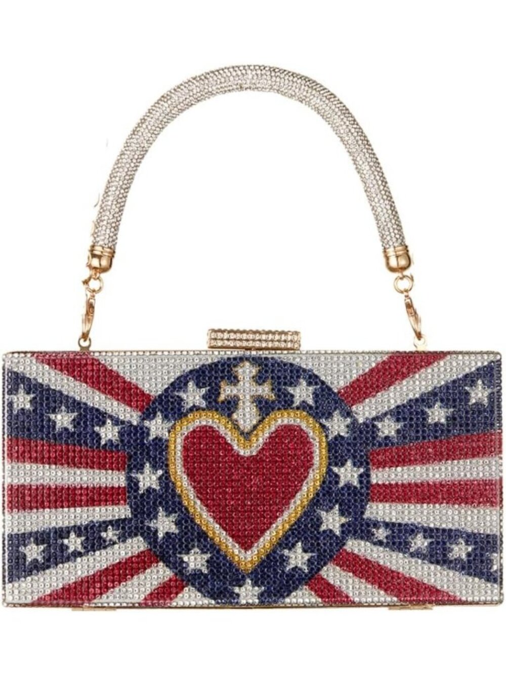 Red Rhinestone Sequin Clutch Bag | American Flag Crossbody Purse for Women